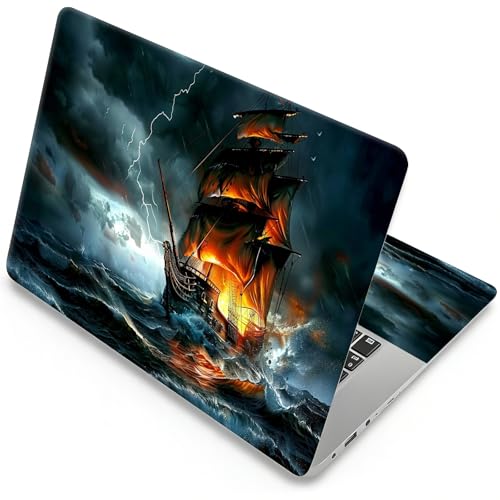 Universal Laptop Skin, DIY Cut-to-Fit Vinyl Cover Compatible with HP, Dell, Lenovo, Mac (13.3" to 15.6"), Anti-Scratch, No Residue & Bubble-Free Protective Decal Sticker, Epic Storm Pirate Ship - color: Epic Storm Pirate Ship