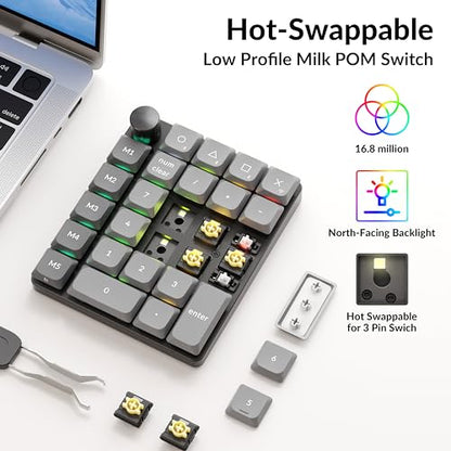 Keychron K0 Max Wireless Low-Profile Number Pad, QMK/VIA Programmable, Hot-Swappable Banana Switch, RGB Backlit, 2.4GHz & Bluetooth 5.3, 1000Hz Polling Rate, with Knob, for Windows/Mac - color: Banana Switch, size: Black