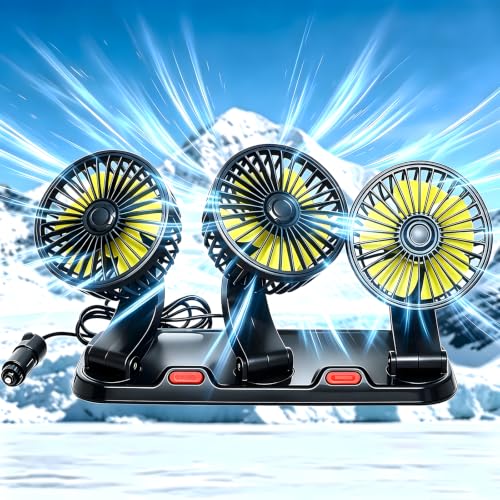 Triple-Head Car Fan, 12V Portable Vehicle Fan with 360° Rotation & Quiet Motor, 3-Speed Adjustable Air Circulator for Car Truck SUV RV, Cigarette Lighter Plug & Play - color: Tree-12V