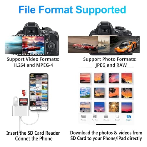 USB SD Card Reader for iPhone, MBODMI USB-C & Lightning Dual Port Connector | Digital Camera Adapter to iPhone USB C, Memory Card Reader Supports SD/Micro SD/USB 3.0 No App Required - size: 3-IN-2