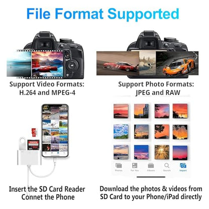 USB SD Card Reader for iPhone, MBODMI USB-C & Lightning Dual Port Connector | Digital Camera Adapter to iPhone USB C, Memory Card Reader Supports SD/Micro SD/USB 3.0 No App Required - size: 3-IN-2