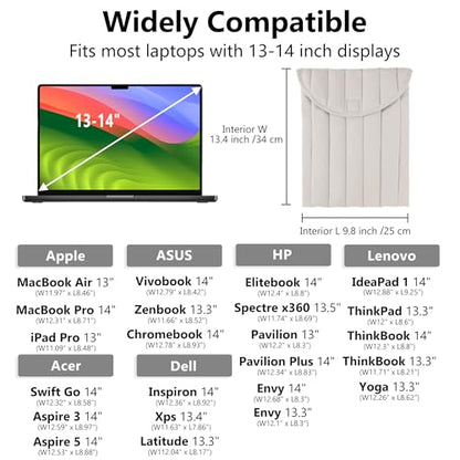 Puffy Laptop Sleeve 13-14 Inch, Soft Laptop Case, Grey | Compatible with 15-16 Inch Macbook Pro/Air, Asus/Dell Xps/Lenovo Laptops, Protective Carrying Bag for Women and Men - color: Streak-Grey, size: 13/14