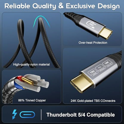 [80Gbps,16K,240W Thunderbolt 5 Cable,USB4 Gen4 for Thunderbolt 4,16K@60Hz/Dual 8K@60Hz Video, 240W, for MacBook Pro,Hub,Dock,eGPU,Laptops,Display usbc to usbc Monitor Cable 6.6FT/2m - size: 6.6FT/2m