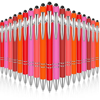 Zonon 38 Pieces Rubberized Ballpoint Pen with Stylus Tip Stylish Metal Pen Capacitive Stylus with Soft Rubberized Grip, Black Ink for Most Devices(Red Series) - color: Red Series