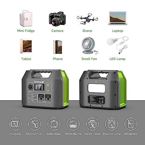 EnginStar Portable Power Station, 300W 296Wh Battery Bank with 110V Pure Sine Wave, 60W Foldable Solar Panel with 18V DC Outlet for Portable Power Stations
