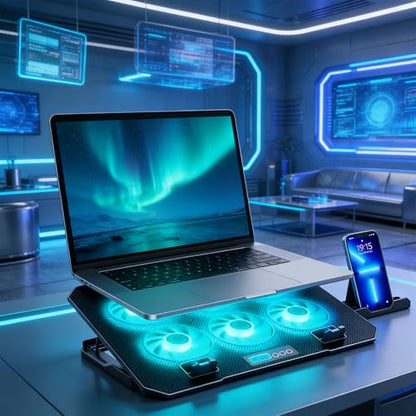Laptop Cooling Pad 6 Quiet Fan for Laptop Gaming Fan Pad 5 Height Adjustable 2 USB Port Phone Holder Lightweight Stand - color: Standard