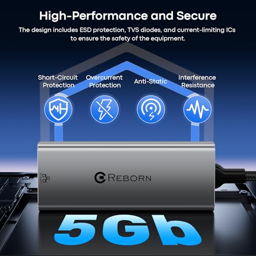 Reborn USB C to Ethernet 5Gb Adapter (0.98FT), Aluminum USB-C to RJ45 5 Gigabit Network Adapter Compatible with USB4, Thunderbolt 5/4, Plug & Play for MacBook, XPS Laptop, and USBC Devices