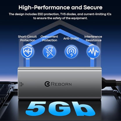 Reborn USB C to Ethernet 5Gb Adapter (0.98FT), Aluminum USB-C to RJ45 5 Gigabit Network Adapter Compatible with USB4, Thunderbolt 5/4, Plug & Play for MacBook, XPS Laptop, and USBC Devices