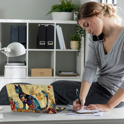 Laptop Skin Sticker Decal 12" 13" 13.3" 14" 15" 15.6",Waterproof Scratch Resistant Vinyl,Reusable Easy to Apply,for MacBook HP Dell Notebooks Netbooks Laptop,2 Wrist Pads,Cat Floral - color: Cat Floral