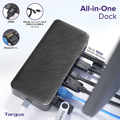 Targus USB C Docking Station Universal DV4K, USB C Laptop Docking Station Dual Monitor 2 HDMI, with Legacy Host Power Kit, Works w/Operating Systems Like Windows, Mac, Android, iOS (DOCK192USZ) - size: Dual Monitor 4K, 10 Gbps, 100 Watt