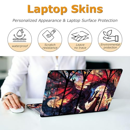 Universal Laptop Skin Sticker with 2 Wrist Pad Decals, 3-Piece Removable Vinyl Laptop Cover, Glass Dragon Waterproof Anti-Scratch, Easy-Trim Fit for 13.3" 14" 15.6" Laptops - color: Glass Dragon