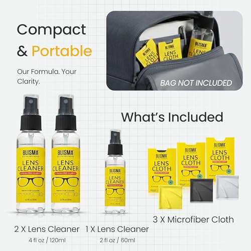 Crystal Clear Eyeglass Lens Cleaner Spray Kit | 2 × 4.1 Fl Oz + 1 × 2 Fl Oz + 3 Microfiber Cloths | See Crystal Clear | Glasses, Sunglasses & Optical Lenses | Pack of 6