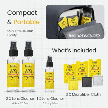 Crystal Clear Eyeglass Lens Cleaner Spray Kit | 2 × 4.1 Fl Oz + 1 × 2 Fl Oz + 3 Microfiber Cloths | See Crystal Clear | Glasses, Sunglasses & Optical Lenses | Pack of 6