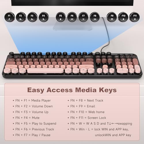 Dilter Wired Computer Keyboard, Full-Size USB Keyboard with Round Keycaps & Numeric Keypad, Plug-and-Play for Windows 7 8 10 11, PC, Laptop, Desktop, Home, Office - color: Mocha Gradient