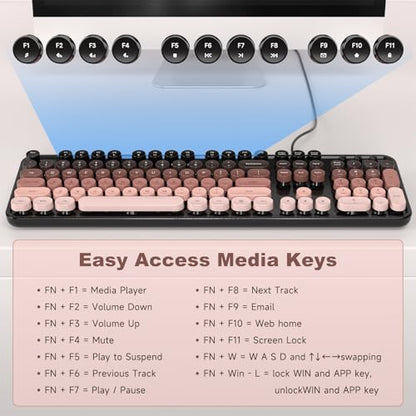 Dilter Wired Computer Keyboard, Full-Size USB Keyboard with Round Keycaps & Numeric Keypad, Plug-and-Play for Windows 7 8 10 11, PC, Laptop, Desktop, Home, Office - color: Mocha Gradient