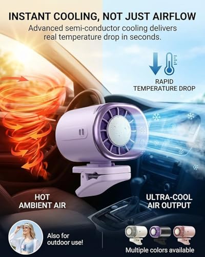 2026 Car Clip on Fan with LED Display, USB Rechargeable Battery Powered Gadget, Portable 360° Rotation Adjustable 199 Speeds Truck Tent (White) - color: White