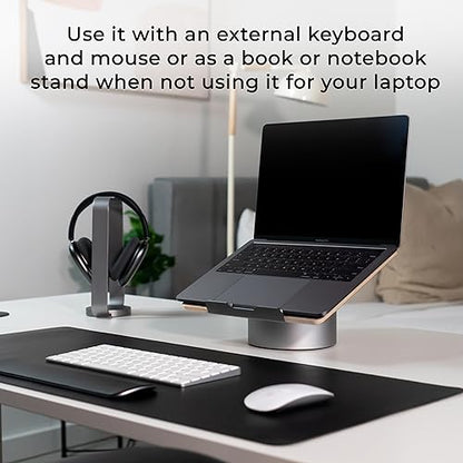 HumanCentric Laptop Riser for Desk in Black Walnut Wood Top and Space Gray Aluminum Base, Compatible with MacBook and Other Laptops Up to 16 Inches, Ergonomic Computer Holder, 25-Degree Angle Tilt - color: Black Walnut
