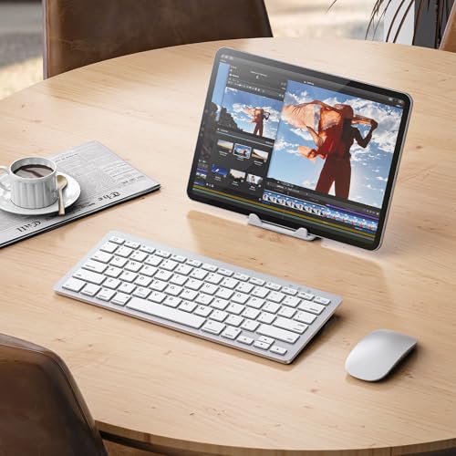 OMOTON Upgraded Rechargeable Bluetooth Keyboard for iPad, with Adjustable Stand Holder and 2 Key Stickers, Compact Portable Wireless Keyboard for iPad 11th A16, 10th, Pro, Air, Mini - color: White