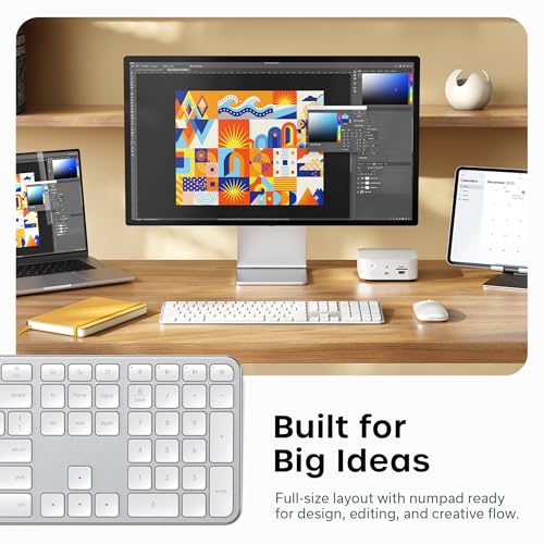 Satechi Slim EX3 Wireless Keyboard, Full-Size Keyboard w/Numpad, Multi-Device Bluetooth, 2.4GHz Connection for macOS, Windows, Android, Instant OS Key Remap,USB-C Rechargeable Battery, Silver - color: Silver, size: Keyboard