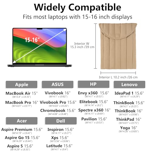 Puffy Laptop Sleeve 15-16 Inch, Soft Laptop Case, Streak-Beige | Compatible with 15-16 Inch Macbook Pro/Air, Asus/Dell Xps/Lenovo Laptops, Protective Carrying Bag for Women and Men - color: Streak-Beige, size: 15/16