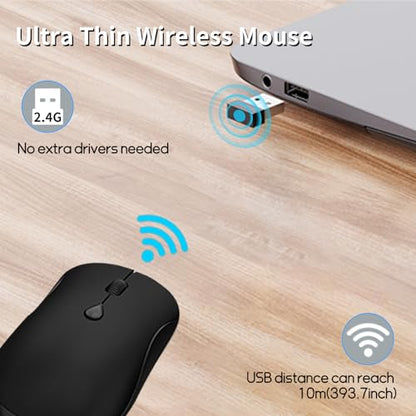 Slim Silent 2.4G Wireless Optical Mouse, Orange | Compatible MacBook, Chromebook, Laptop, PC; Quiet Click, 2400 DPI, Mini USB Receiver, Travel Portable Design - color: Black