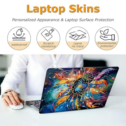 Universal Laptop Skin Sticker with 2 Wrist Pad Decals, 3-Piece Removable Vinyl Laptop Cover, Color Dreamcatcher Waterproof Anti-Scratch, Easy-Trim Fit for 13.3" 14" 15.6" Laptops - color: Color Dreamcatcher