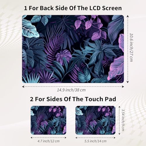 Laptop Skin Sticker 3-Piece Set,Colorful Tropical Plannt | Trim-to-fit 3-piece vinyl set with one 15 x 10.6 in lid skin and two palm-rest decals for many 12-15.6 in laptops - color: Colorful Tropical Plannt