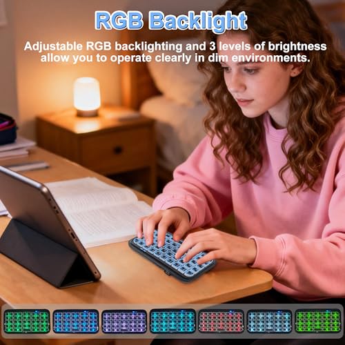 Wireless Keyboard Super Mini Bluetooth Keyboard with Backlight Wired & Bluetooth Dual Mode Rechargeable Silent Portable Compact Pocket Slim Handheld Keypad for Laptop PC Notebook Tablet Smartphone