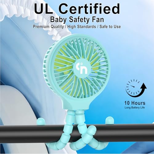 WiHoo Portable Stroller Fan, 11H Ultra-long Battery Life 3 Speed 360°Rotate, USB Rechargeable or Battery Operated Cooling Clip On Personal Fan for Baby Crib Travel Car Seat Blue - color: Blue