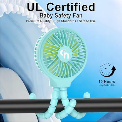 WiHoo Portable Stroller Fan, 11H Ultra-long Battery Life 3 Speed 360°Rotate, USB Rechargeable or Battery Operated Cooling Clip On Personal Fan for Baby Crib Travel Car Seat Blue - color: Blue