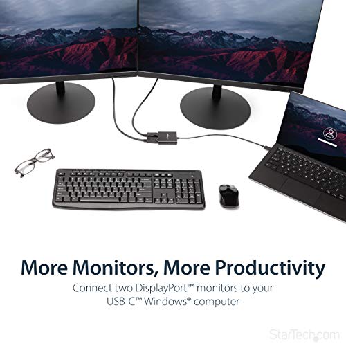 StarTech USB-C to Dual DisplayPort 1.2 MST Hub, 4K 30Hz/1080p 60Hz | Dual DP laptop display extender and splitter, DP Alt Mode 1.2 HBR2 MST, Built-in cable, TB3/TB4/USB4, Windows - size: 2x DP 1.2