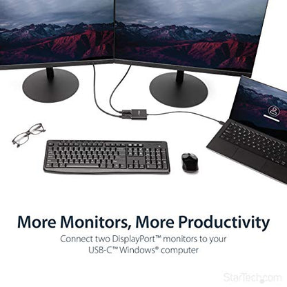 StarTech USB-C to Dual DisplayPort 1.2 MST Hub, 4K 30Hz/1080p 60Hz | Dual DP laptop display extender and splitter, DP Alt Mode 1.2 HBR2 MST, Built-in cable, TB3/TB4/USB4, Windows - size: 2x DP 1.2