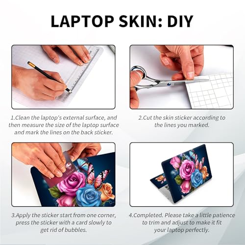 Universal Laptop Skin, DIY Cut-to-Fit Vinyl Cover Compatible with HP, Dell, Lenovo, Mac (13.3" to 15.6"), Anti-Scratch, No Residue & Bubble-Free Protective Decal Sticker, 3D Rose Butterfly - color: 3D Rose Butterfly