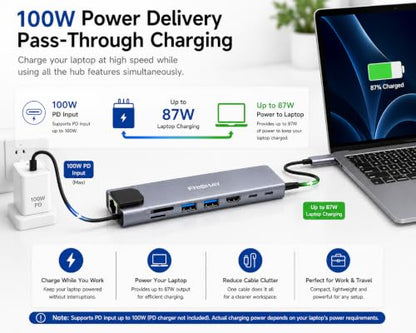 USB C Hub 8-in-1 Docking Station, USB C Adapter with 4K@60Hz HDMI, Gigabit Ethernet, 100W Power Delivery, SD/TF Card Reader, 2 USB 3.0 Ports & USB-C Data Port for MacBook, iPad, Chromebook