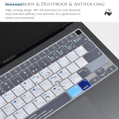 Keyboard Cover for MacBook Air 13 inch 2020 A2337 M1 A2179 with Touch ID Magic Keyboard,MacBook Air 13 Keyboard Skin with Mac OS X Shortcut Hot Keys-Mac OS X Shortcut-Bule&White - size: MacBook Air 13" A2179/A2337(2020+)