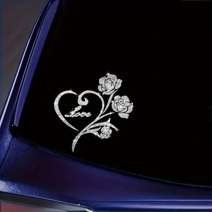 2pcs Sparkling Sunflower Heart Shaped Rose Self-Adhesive PVC Rainbow Glittery Decal Sticker for Cars, Laptops, Trucks, Motorcycles Wall Window Luggage Scratch Cover Door Multi-Surface Decor Sticker