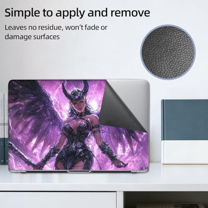 Aesthetic Laptop Skin Sticker, Dark Winged Elf in Purple Lightning Waterproof Vinyl Laptop Decal, Removable Bubble Free, Reusable Protective Cover for 13 14 15 15.6 Inch - color: Dark Winged Elf in Purple Lightning