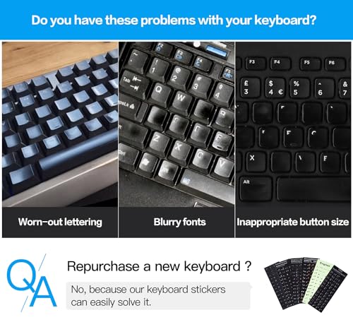English Keyboard Stickers, 2 Pack Replacement Keyboard Letters Sticker with White Font on Black Background Universal for Computer Laptop Desktop, Matte Alphabet Stickers - color: English