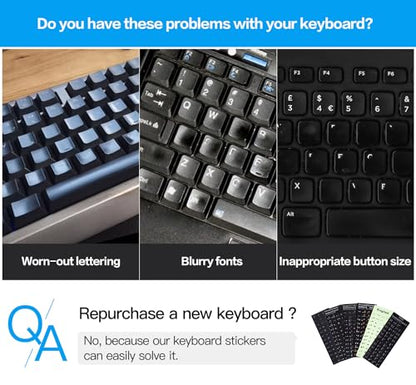 English Keyboard Stickers, 2 Pack Replacement Keyboard Letters Sticker with White Font on Black Background Universal for Computer Laptop Desktop, Matte Alphabet Stickers - color: English