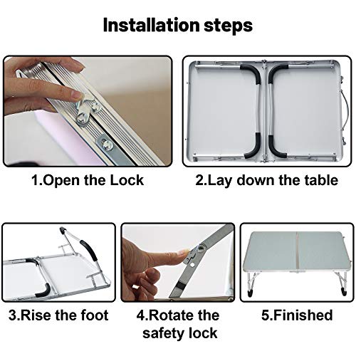 Foldable Laptop Table, Bed Desk, Breakfast Serving Bed Tray, Silvery | [Portable Mini Picnic Table & Ultra Lightweight] [Folds in Half with Inner Storage Space] - color: Silvery