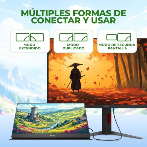 AOC 16" Portable Monitor FHD 60Hz USB-C IPS Ultra Slim Smart Cover 16T20 | 1920×1080 Computer Monitor, USB-C, Mini HDMI, Built-in Speakers, Smart Cover, Ultra Slim, VESA Mount, Low Blue Light - size: 15.6 inch Smart Cover