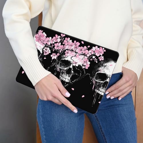 15.6 Inch Laptop Skin Sticker, Reusable Vinyl Cover Protector with 2 Wrist Pad Skins, Removable Waterproof Scratch-Resistant for 12-15.6 Inch Laptop Notebook,Cherry Blossom Flowers Skulls - color: Cherry Blossom Flowers Skulls