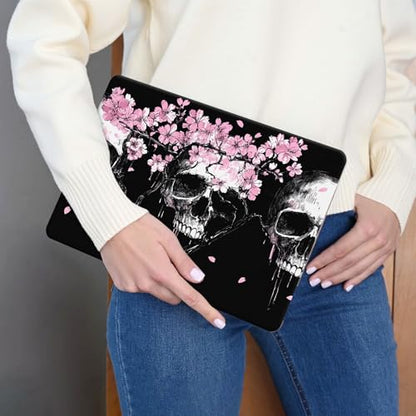 15.6 Inch Laptop Skin Sticker, Reusable Vinyl Cover Protector with 2 Wrist Pad Skins, Removable Waterproof Scratch-Resistant for 12-15.6 Inch Laptop Notebook,Cherry Blossom Flowers Skulls - color: Cherry Blossom Flowers Skulls