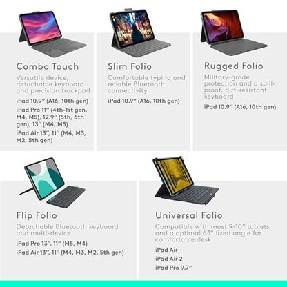 Logitech Flip Folio, Keyboard Case for iPad Pro 11-inch (M4 & M5) & iPad Air 11-inch (M2, M3 & M4)(5th Gen) - Protective & Stowable Bluetooth Keyboard Case, Multi-Device - Midnight Black