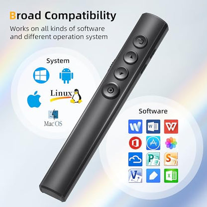 Wireless Presentation Clicker for Powerpoint Slideshow, Office/Classroom PPT Remote Presenter Pointer Slide Advancer with USB Receiver for Computer/MacBook Laptop/PC Black Red Light - color: Black