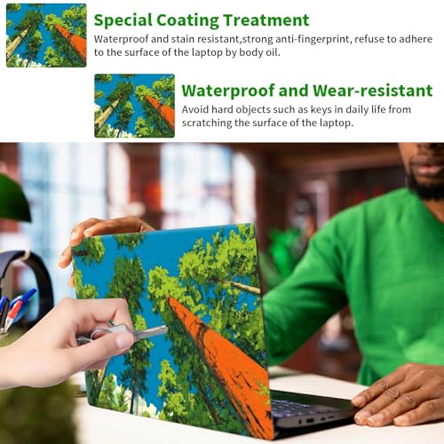 Laptop Skin Sticker Decal, Universal Protective Cover Fit 12 13 14 15.6 Inch Notebook, Reusable Water-Resistant Vinyl Decal w/ 2 Wrist Pads for Business Travel Office, Green Forest Trees - color: Green Forest Trees