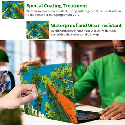 Laptop Skin Sticker Decal, Universal Protective Cover Fit 12 13 14 15.6 Inch Notebook, Reusable Water-Resistant Vinyl Decal w/ 2 Wrist Pads for Business Travel Office, Green Forest Trees - color: Green Forest Trees
