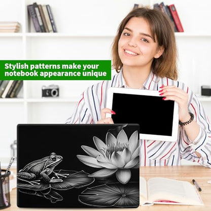 Laptop Skin Sticker Decal, Universal Protective Cover Fit 12 13 14 15.6 Inch Notebook, Reusable Water-Resistant Vinyl Decal w/ 2 Wrist Pads for Business Travel Office, Grey Lotus Leaf Frog - color: Grey Lotus Leaf Frog