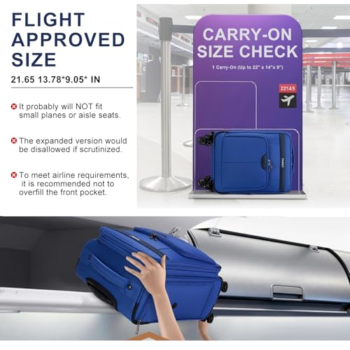 Carry On Luggage 22x14x9 Airline Approved with Wheels Softside Expandable Luggage Suitcase with TSA Lock-Blue - color: Blue, size: Carry-on 20 inch