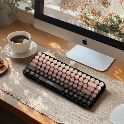 Lomiluskr Colorful Wireless Keyboard, Bluetooth/2.4G Dual Mode, Compact TKL Quiet Membrane Keyboard, Cute Gradient Retro Round Keycaps, Compatible with PC/Laptop/Tablet/Smartphone (Black) - color: Black